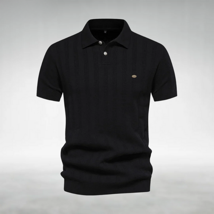 Finjeno – Ribbed Polo Shirt with Patterned Design