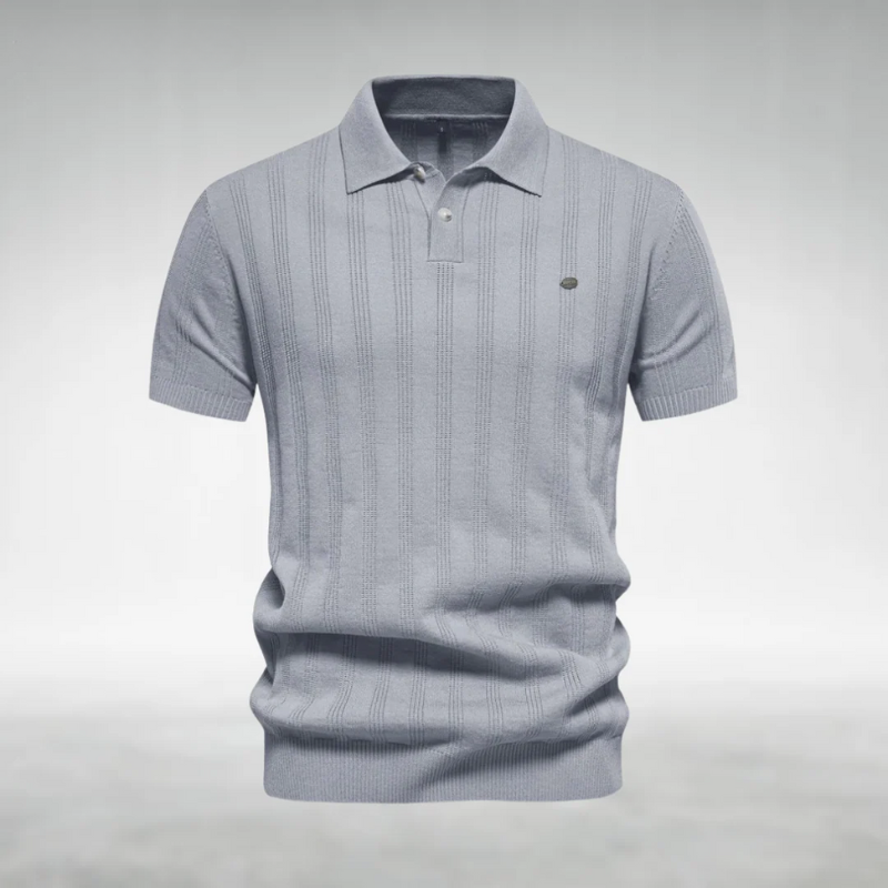Finjeno – Ribbed Polo Shirt with Patterned Design