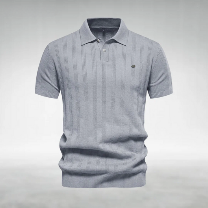 Finjeno – Ribbed Polo Shirt with Patterned Design