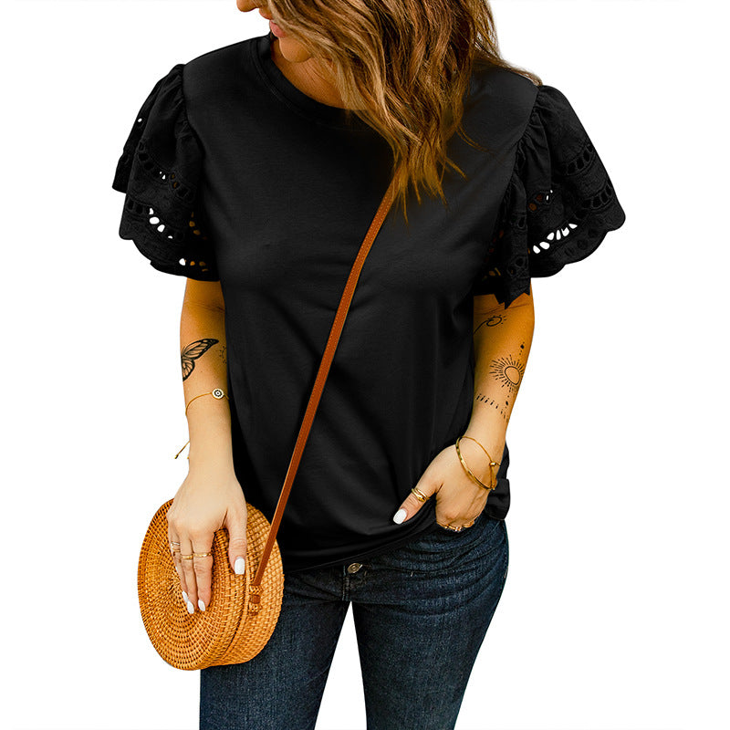 Noelle – Broderie Top with Ruffled Sleeves
