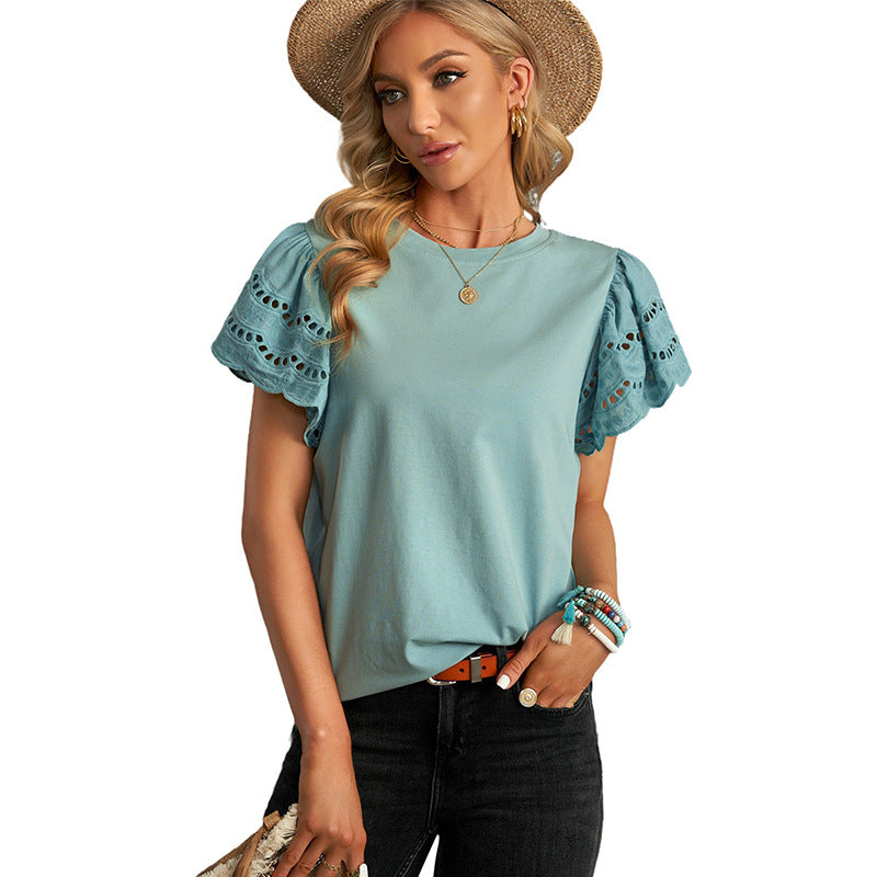Noelle – Broderie Top with Ruffled Sleeves