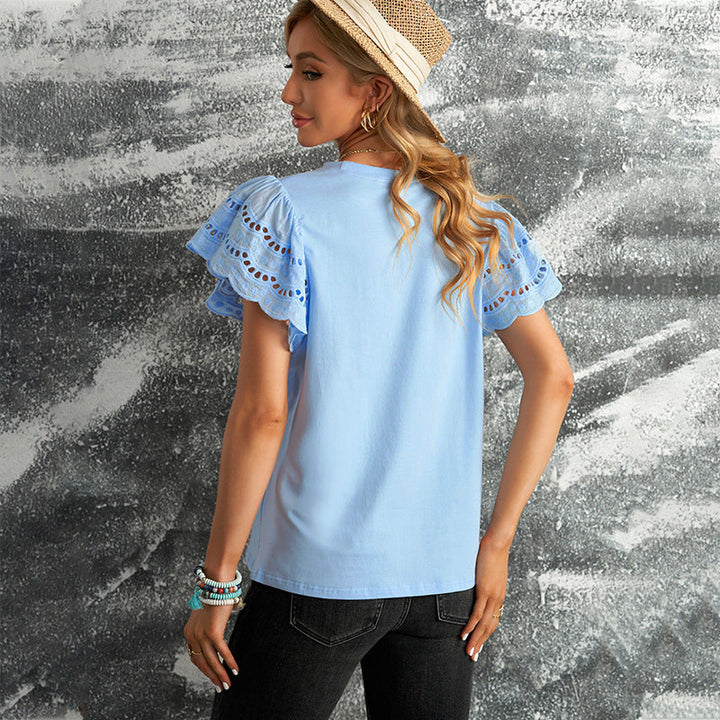 Noelle – Broderie Top with Ruffled Sleeves