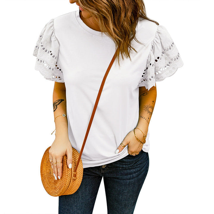 Noelle – Broderie Top with Ruffled Sleeves