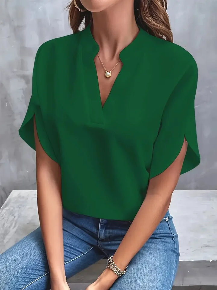 Roswina – V-Neck T-Shirt with Rentomallinen Design