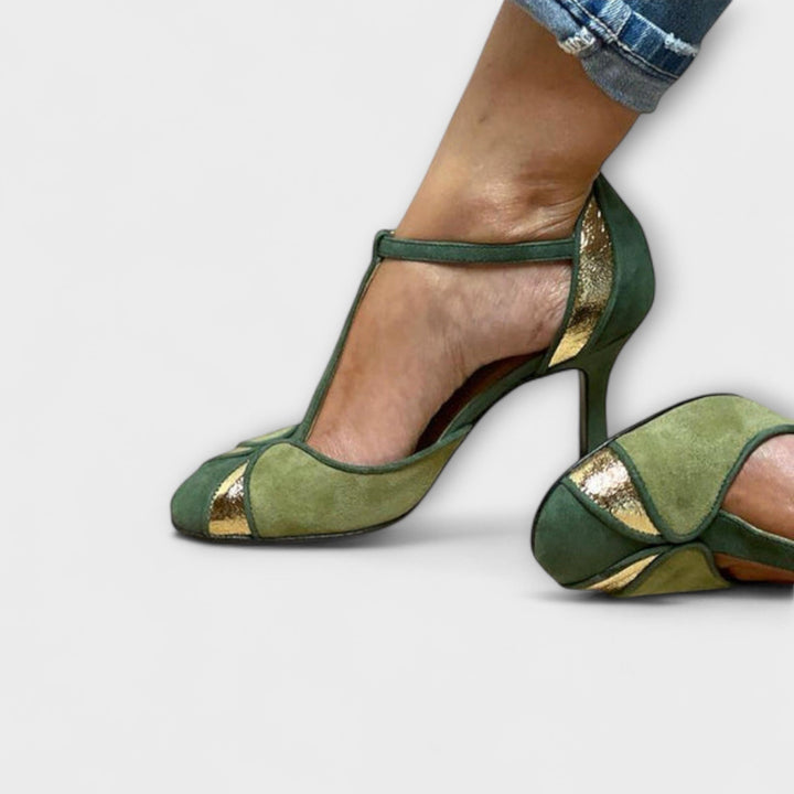 Alona - T-Strap Dekoltee Patchwork with Closed Toe