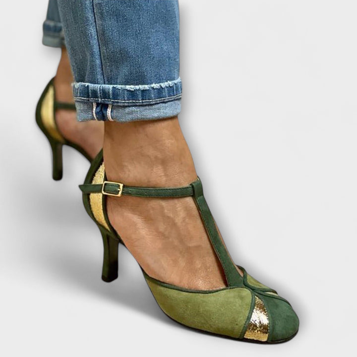 Alona - T-Strap Dekoltee Patchwork with Closed Toe