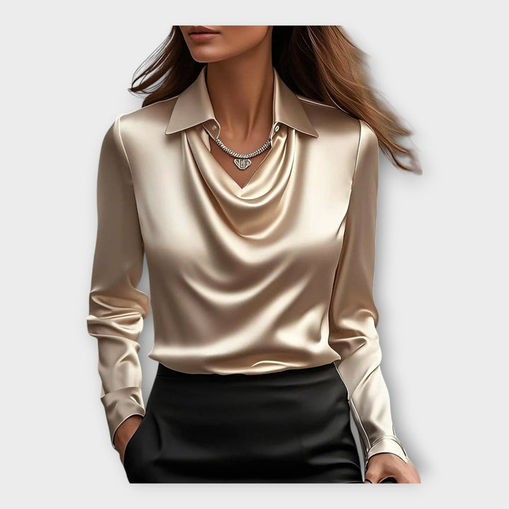Draped Neckline and Collar Satin Blouse