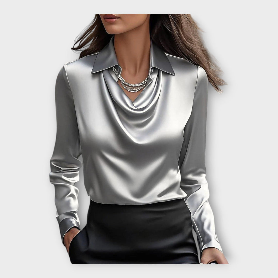 Draped Neckline and Collar Satin Blouse