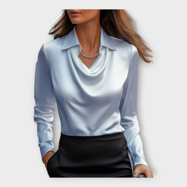 Draped Neckline and Collar Satin Blouse