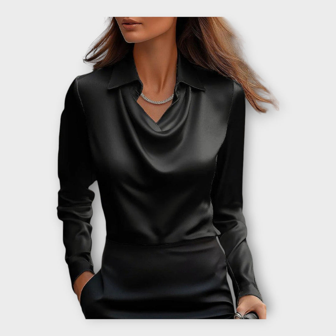 Draped Neckline and Collar Satin Blouse