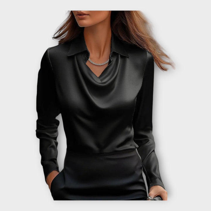 Draped Neckline and Collar Satin Blouse