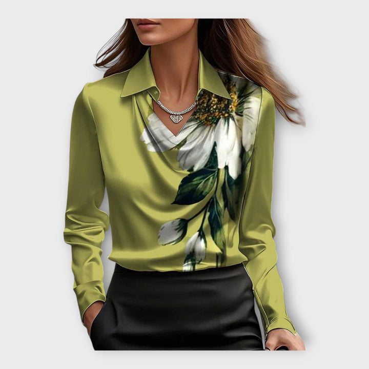Draped Neckline and Collar Satin Blouse