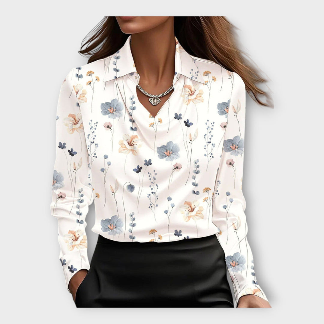 Draped Neckline and Collar Satin Blouse